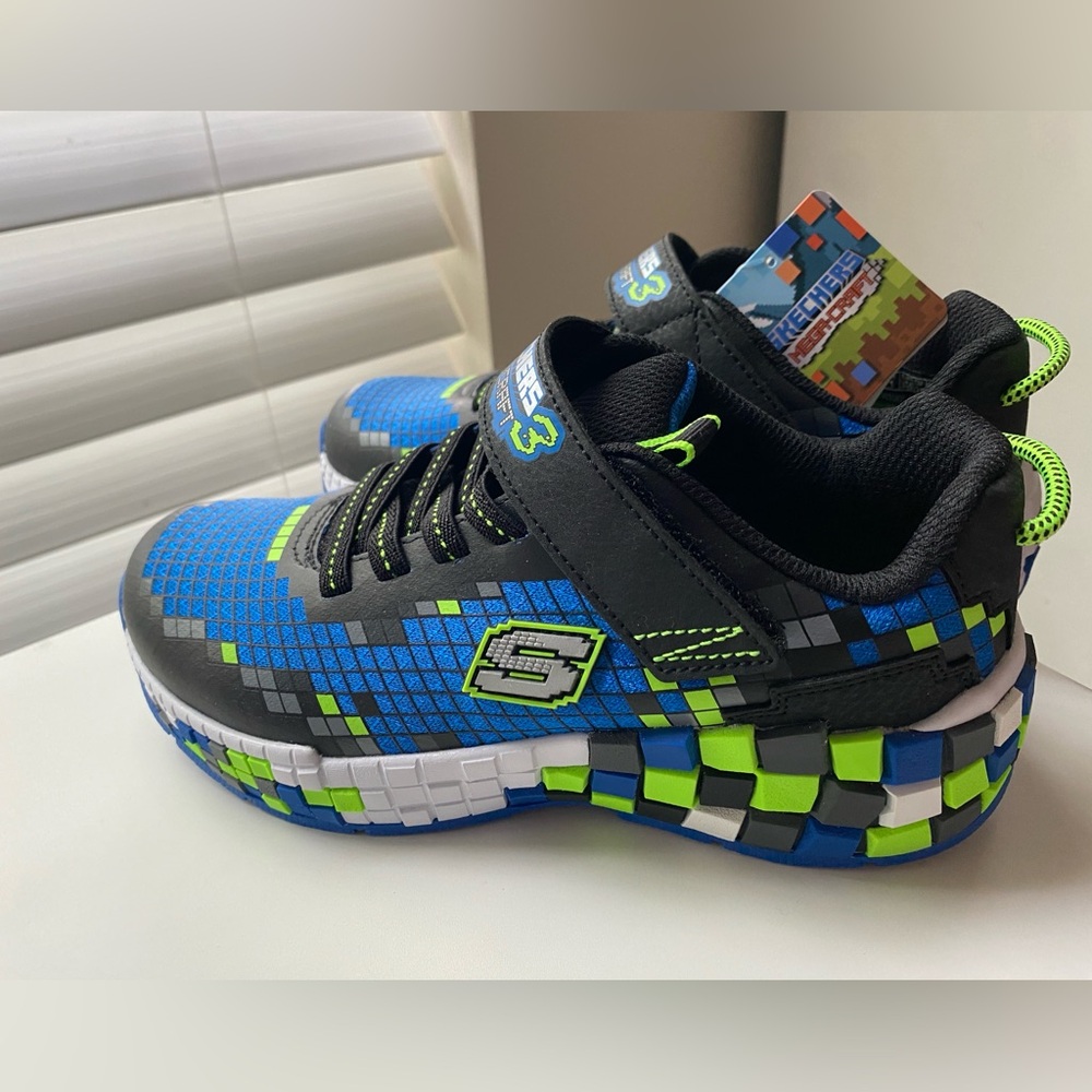 Skechers Megacraft Little Boys Athletic Slip-on Sneaker Size 2 Black-Blue-Green